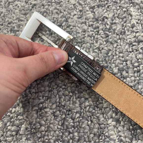 BRIGHTON Dark Brown Genuine Leather Snakeskin Embossed Silver Hardware Belt - Picture 6 of 8